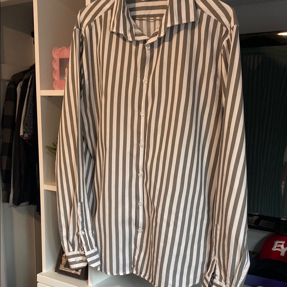 Lindbergh Gray and White Casual Button Down Shirt cotton